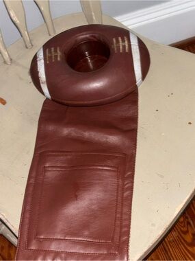 H J Stotter   Vintage  Brown Leather Football Drink  Armrest remote holder